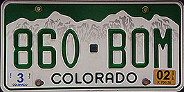 /images/133/1999-04-plates-colorado-green.jpg - #00302: Colorado - cool license plates … from all around -- Colorado