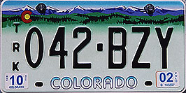 /images/133/1999-04-plates-colorado2002.jpg - #00301: Colorado - cool license plates … from all around -- Colorado