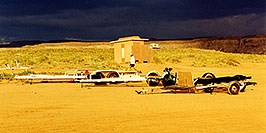 /images/133/1999-08-lake-powell-storm-pano.jpg - #00348: monsoon coming to Lone Rock … August 1999 -- Lone Rock, Lake Powell, Utah