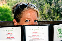/images/133/2003-05-jennie-sedona-menu.jpg - #01202: Jennie in Sedona … May 2003 -- Sedona, Arizona