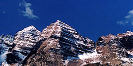 /images/133/2004-09-maroon-peaks1-w.jpg - #02177: snowy Maroon Peak (elev 14,156 ft, left) and North Maroon Peak (elev 14,014 ft, right) … Sept 2004 -- Maroon Peak, Maroon Bells, Colorado