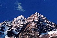 /images/133/2004-09-maroon-peaks1.jpg - #02176: snowy Maroon Peak (elev 14,156 ft, left) and North Maroon Peak (elev 14,014 ft, right) … Sept 2004 -- Maroon Peak, Maroon Bells, Colorado