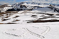 /images/133/2007-06-03-indep-hearts.jpg - 03834: hearts with Independence Pass at 12,095 ft to the left and Independence Mountain at 12,703 ft in the background … June 2007 -- Independence Mountain, Independence Pass, Colorado