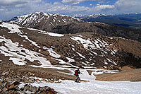 /images/133/2007-06-10-elbert-skier-d03.jpg - #03908: Skier skiing down Mt Elbert … view of Mt Massive at 14,421 ft … June 2007 -- Mt Elbert, Colorado