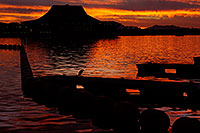 /images/133/2010-01-08-tempe-lake-sunset-131648.jpg - #08043: Black Crowned Night Heron on a deck at sunset at Tempe Town Lake … January 2010 -- Tempe Town Lake, Tempe, Arizona