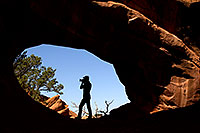 /images/133/2010-09-11-arches-doubleo-32842.jpg - #08637: Photographer silhouette at Double O Arch in Arches National Park … September 2010 -- Double O Arch, Arches Park, Utah
