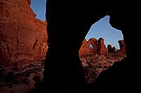 /images/133/2010-09-14-arches-cove-33999.jpg - #08677: View of Double Arch through Cove Arch in Cove of Caves in Arches National Park … September 2010 -- Cove Arch, Arches Park, Utah