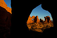 /images/133/2010-09-16-arches-cove-34439.jpg - #08694: View of Double Arch through Cove Arch in Cove of Caves in Arches National Park … September 2010 -- Cove Arch, Arches Park, Utah