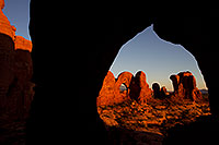 /images/133/2010-09-16-arches-cove-34455.jpg - #08694: View of Double Arch through Cove Arch in Cove of Caves in Arches National Park … September 2010 -- Cove Arch, Arches Park, Utah