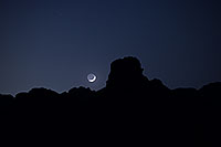 /images/133/2013-05-12-supers-face-rock-moon-39999.jpg - #11092: Mountain silhouettes and crescent moon in Superstitions … May 2013 -- Apache Trail Road, Superstitions, Arizona