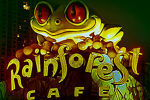 Frog statue of Rainforest CafÃ© in dowtown Chicago
