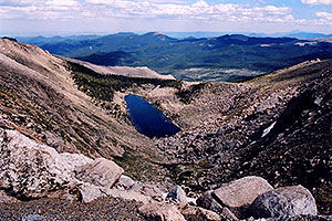 view of Lincoln Lake from Mt Evans road
