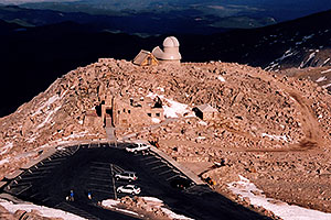 view at parking lot from Mt Evans summit