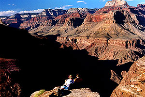 hikers at Plateau Point overlooking Colorado River of Grand Canyon