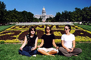 Oksana, Ola & Ewka in front of Denver Flowers, Parliament Building in the background