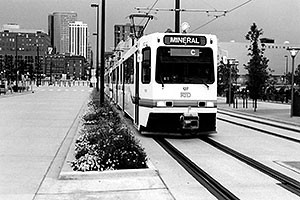 Streetcar leaving from Union Station in Denver