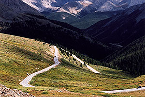 near top of Independence Pass; road from Twin Lakes (left)