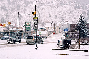 white Jeep Wrangler on a snowy midday â€¦ images of Idaho Springs