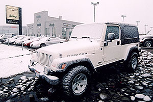snowy white Jeep Wrangler at Lithia Jeep