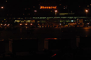 Sheraton hotel and Toronto airport at night 