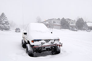 Toyota truck during a snowstorm in Highlands Ranch