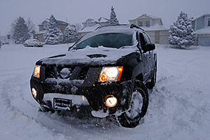 Xterra during a snowstorm in Highlands Ranch