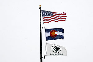 3 flags - US flag, Colorado flag and Lone Tree flag