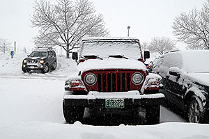 red Jeep Wrangler in Englewood