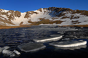 Ice floating on Summit Lake at 12,800 ft elevation