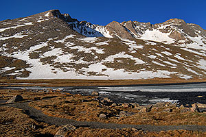 Summit Lake at 12,800 ft with view of Mt Evans