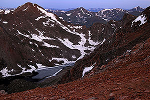 Abyss Lake (12,620 ft) in front of Mt Bierstadt (14,060 ft) on the left continuing into Sawtooth on the right â€¦ view from Mt Evans