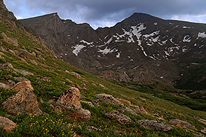 The Sawtooth (13,780 ft, left) and Mt Bierstadt (14,060 ft, right)
