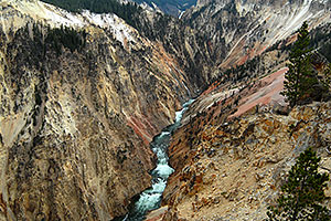 View East from Inspiration Point at Yellowstone River - Lower Falls far away in upper middle 