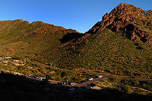 View down at parking lot from Squaw Peak Mountain in Phoenix