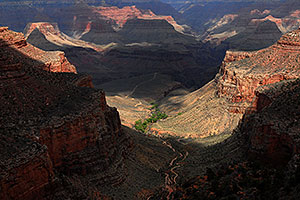 View down from 1.5 mile point along Bright Angel Trail in Grand Canyon