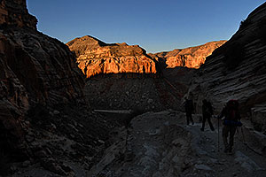 Hikers along the first mile of switchbacks of Havasupai Trail at 8 am