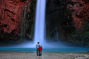 Father and son at Mooney Falls - 210 ft drop (64 meters)