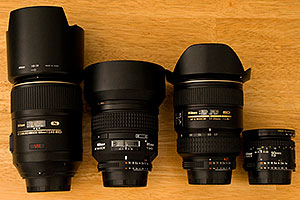 Nikon lenses - 105mm f/2.8G AF-S, 85mm f/1.4D, 17-35mm f/2.8D AF-S and 50mm f/1.8 -  comparison