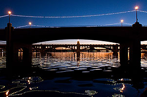 Mill Road bridge after sunset at Tempe Town Lake