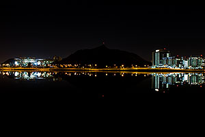 Night reflections of ASU, A Mountain and Buildings at Tempe Town Lake