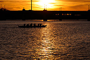 Canoeists at sunset at Tempe Town Lake