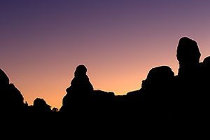 Silhouettes of rocks by North and South Window in Arches National Park