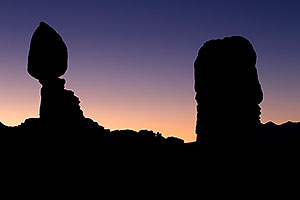Balanced Rock silhouete (left) in Arches National Park