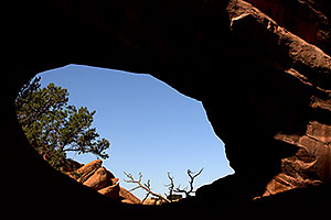 View through Double O Arch in Arches National Park
