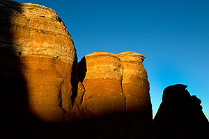 Evening orange colors on rocks in Arches National Park