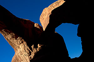 View upwards at Double Arch in Arches National Park