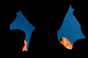 View upwards from the ground at Sandune Arch in Arches National Park