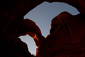 Double Arch in last minutes of daylight in Arches National Park