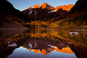 Morning reflection of Maroon Bells in Colorado
