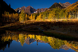 Pond reflection of Maroon Bells, Colorado